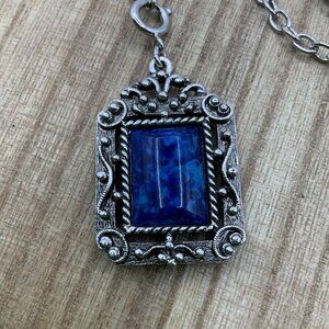 Sarah Coventry Vintage 73' "Roman Holiday" Blue Faux Lapis Silver Tone Pendant